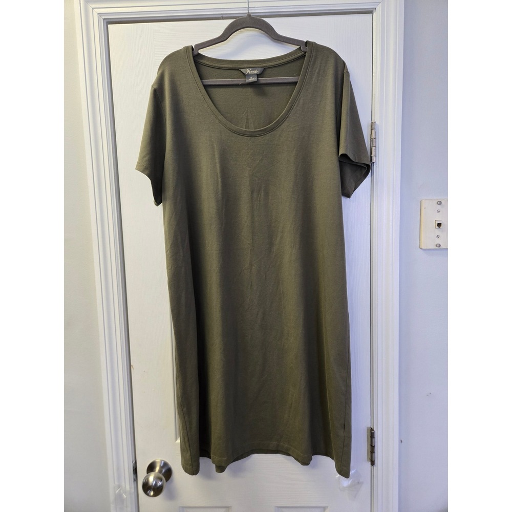Natural Reflection Olive Green Earthy  Short Sleeve‎ Scoop Neck T-Shirt Dress XL
